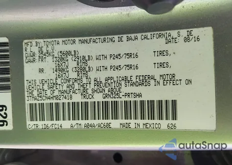 2017 Toyota Tacoma Sr5 V6 z USA, uszkodzony, nr VIN 3TMAZ5CN4HM027418